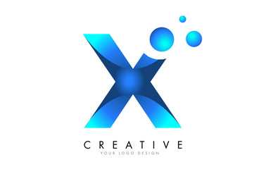 X Letter Logo Design with 3D and Ribbon Effect and Dots.