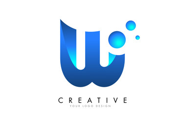 W Letter Logo Design with 3D and Ribbon Effect and Dots.