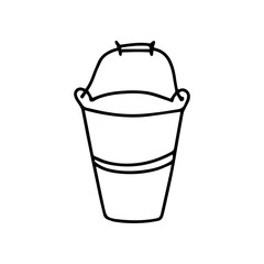 Aluminum bucket with a handle in hand drawn doodle style isolated on white background.Vector outline