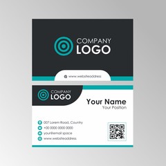 Simple flat turquoise business card with qr code design, professional name card template vector