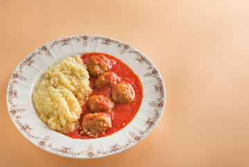 Meatballs with typical Moroccan couscous