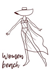 Women beach vector illustration coloring hand drawing