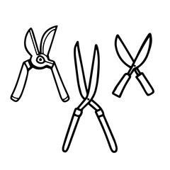 Set pruners in hand drawn doodle style isolated on white background. Vector outline stock illustration.Sign gardening element.