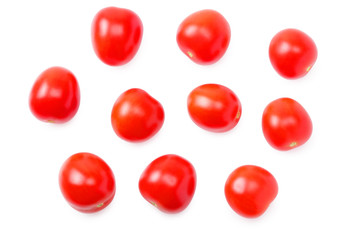 fresh tomato with slices isolated on white background. top view