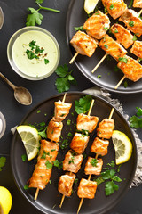 Barbecue salmon skewers