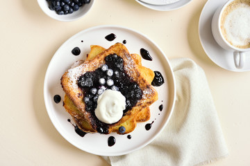 French toasts with blueberry sauce