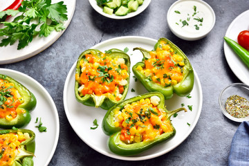 Baked green bell peppers