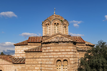 Church of Holy Apostles (Holy Apostles of Solaki, X century), located in Ancient Agora of Athens. Agora of Athens - archaeological site located beneath northwest slope of Acropolis. Athens, Greece.