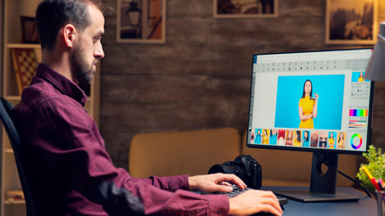 Professional photographer with virtual reality headset