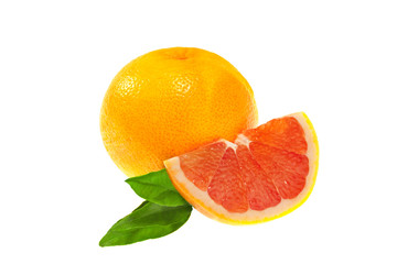 Ripe half of orange citrus fruit isolated on white background