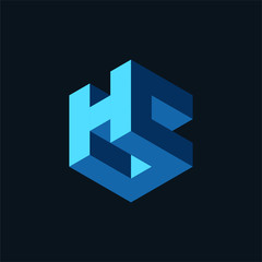 Initial letter HC or H logo template with 3d cube illustration in flat design pictogram symbol