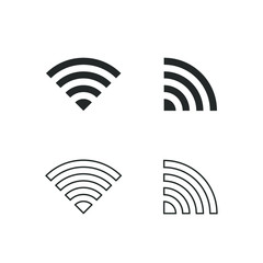 Wi-fi icon set. Wifi symbol. Wireless internet connection logo sign. Black silhouette and outline version. Isolated on white background. Vector illustration image.