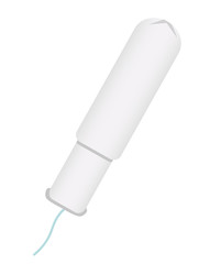 Feminine tampon, white tampon with blue thread. tampon in plastic pack, swab with applicator. Menstruation days.