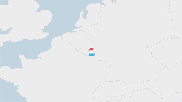 Luxembourg map highlighted in Luxembourg flag colors and pin of country capital Baku.