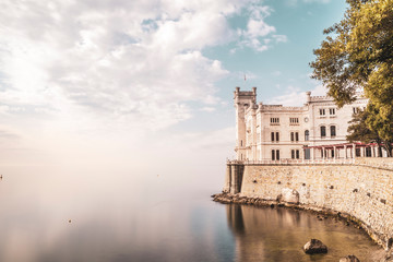 View of Miramare castle on the gulf of Trieste, Italy