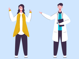 Doctor Man holding Notepad with Presenting Woman Best Medicine.