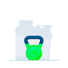 Flat illustration of kettlebell vector icon neon green color