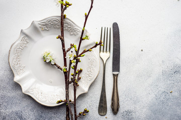 Spring table setting with cherry blossom