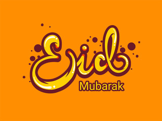Sticker Style Eid Mubarak Font on Orange Background.