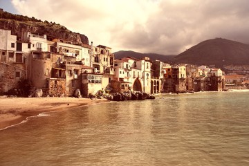 Sicily - Cefalu town. Vintage style filtered colors.