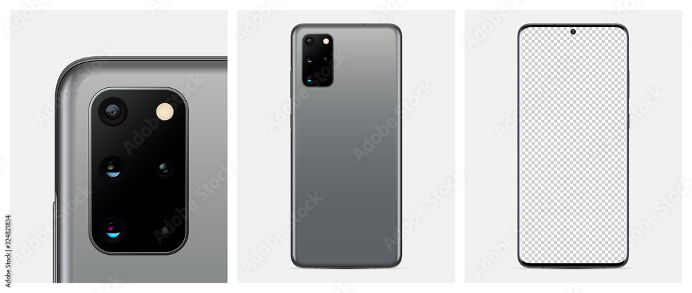 Wall mural mock-up smartphone gray color. back side smartphone with camera and blank screen smartphone for your