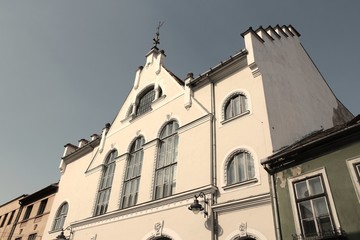 Sibiu town in Romania. Vintage style filtered colors.