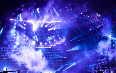 Blue light on a rock concert stage as background