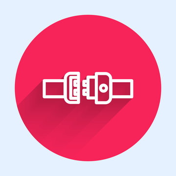 recommend clip art: White line Safety belt icon isolated with long shadow. Seat belt. Red circle button. Vector Illustration