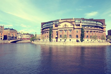 Stockholm Parliament. Vintage style toned colors.