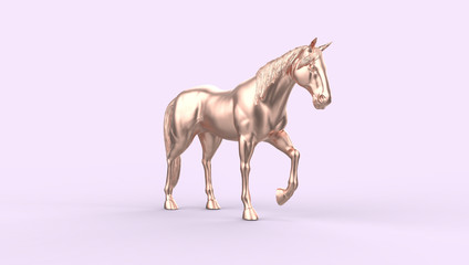rose gold 3d fashion  horse isolated on modern background 