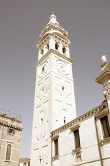 Obraz premium Baroque bell tower in Venice. Retro filtered colors style.