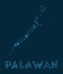 Palawan network map. Abstract geometric map of the island. Internet connections and telecommunication design. Attractive vector illustration.