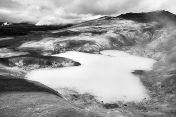 Krafla, Iceland. Black and white vintage toned photo.