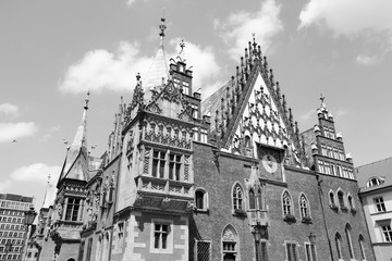 Obraz premium Poland - Wroclaw. Black and white retro style photo.