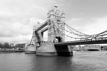 Fototapeta na wymiar Tower Bridge. Black and white retro style photo.