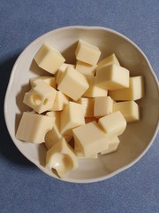 Cheese cubes in a bowl