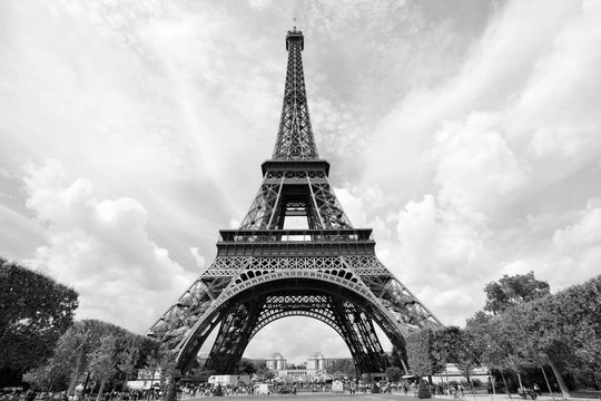 Paris, France - Eiffel Tower. Black and white vintage style photo.