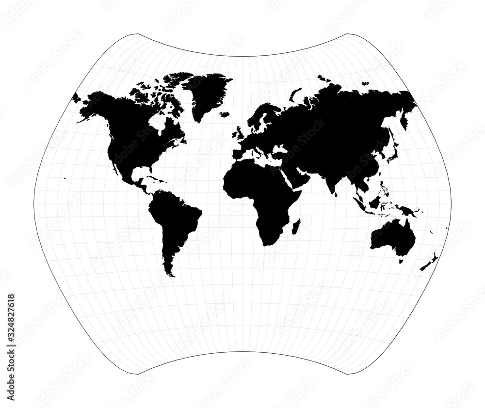 Poster minimal world map. larrivee projection. plain world geographical map with graticule lines. vector il