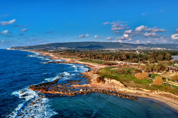 Achziv coastline to the north with Rosh Hanikra in the background 