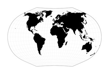 Minimal world map. Ginzburg V projection. Plan world geographical map with graticlue lines. Vector illustration.