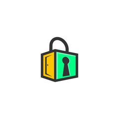 padlock and door logo design emblem vector illustration logo template