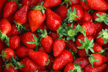 Fresh washed strawberries. Top view.