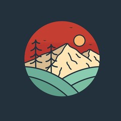 simple logo badge mountain design, for t-shirt prints, patches, emblems, posters, badges and labels and other uses