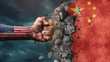 Fist breaking rock. USA destroying China © JustLife
