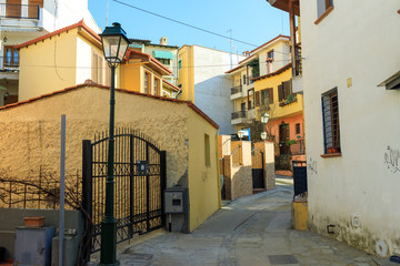 Thessaloniki, Greece - February 12 2020: streets and houses of Thessaloniki
