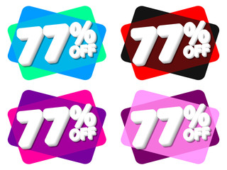 Set Sale 77% off bubble banners, discount tags design template, vector illustration