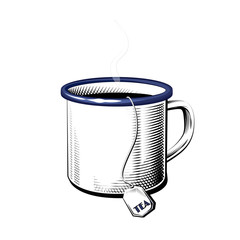Enamel mug with tea sketch