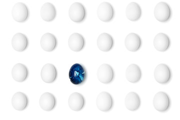 Blue egg and white eggs ester background
