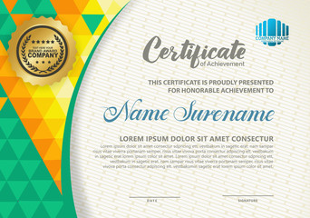 Modern certificate template with polygon texture pattern background.