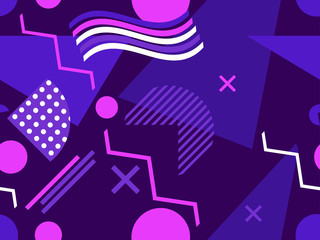 Seamless pattern with geometric figures in the style of the 80s. Memphis design element. Vector illustration